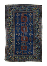 A32810 Caucasian Rug Handmade Area Antique Tribal 3'3'' x 5'1'' -3x5- Blue Geometric Animals Design.jpg