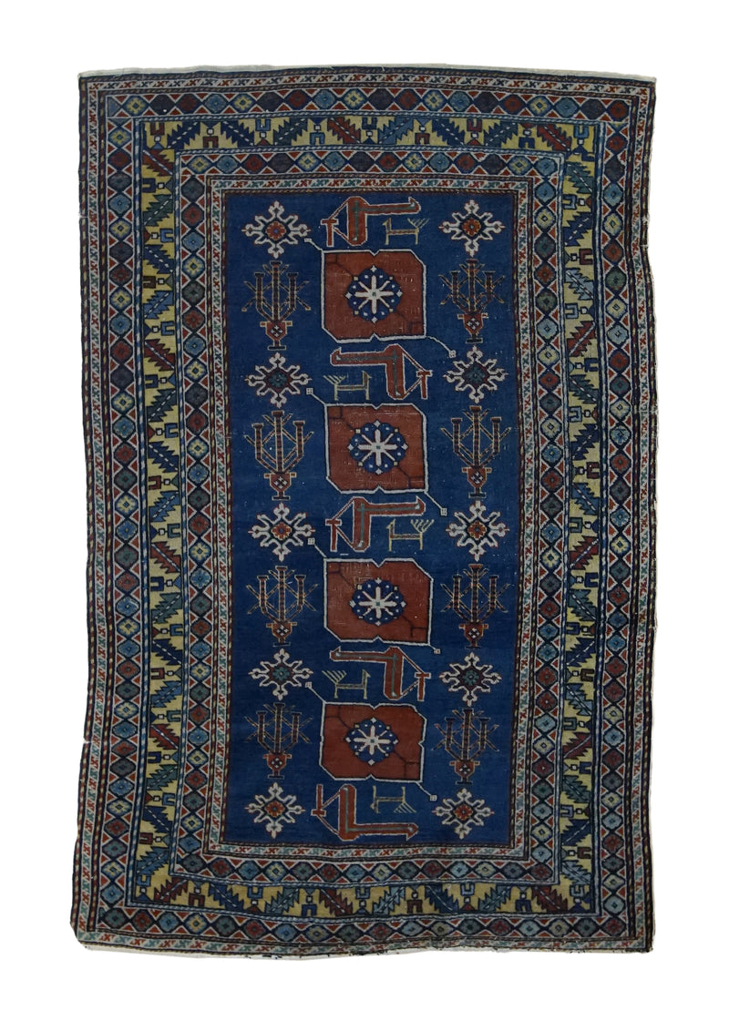 A32810 Caucasian Rug Handmade Area Antique Tribal 3'3'' x 5'1'' -3x5- Blue Geometric Animals Design.jpg