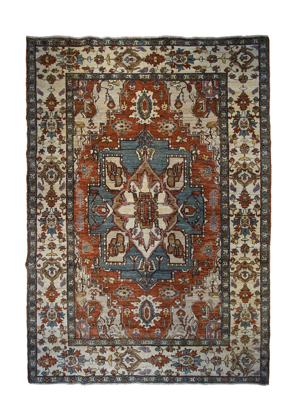 A32817 Oriental Rug Pakistani Handmade Area Transitional Tribal 6'3'' x 9'0'' -6x9- Red Blue Whites Beige Heriz Geometric Design