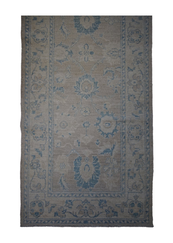 A32820 Oriental Rug Pakistani Handmade Runner Transitional Neutral 3'3'' x 9'10'' -3x10- Whites Beige Blue Silver Wash Oushak Floral Design