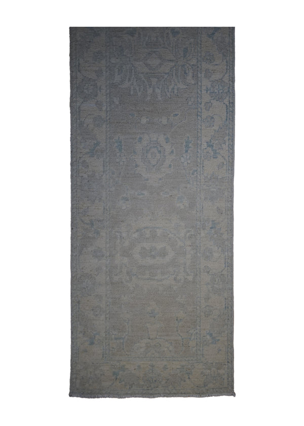 A32822 Oriental Rug Pakistani Handmade Runner Transitional Neutral 2'1'' x 12'10'' -2x13- Whites Beige Blue Silver Wash Oushak Floral Design
