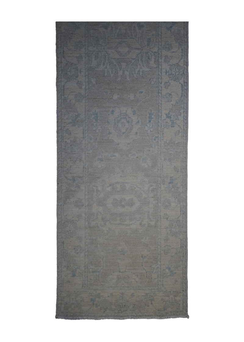 A32822 Oriental Rug Pakistani Handmade Runner Transitional Neutral 2'1'' x 12'10'' -2x13- Whites Beige Blue Silver Wash Oushak Floral Design