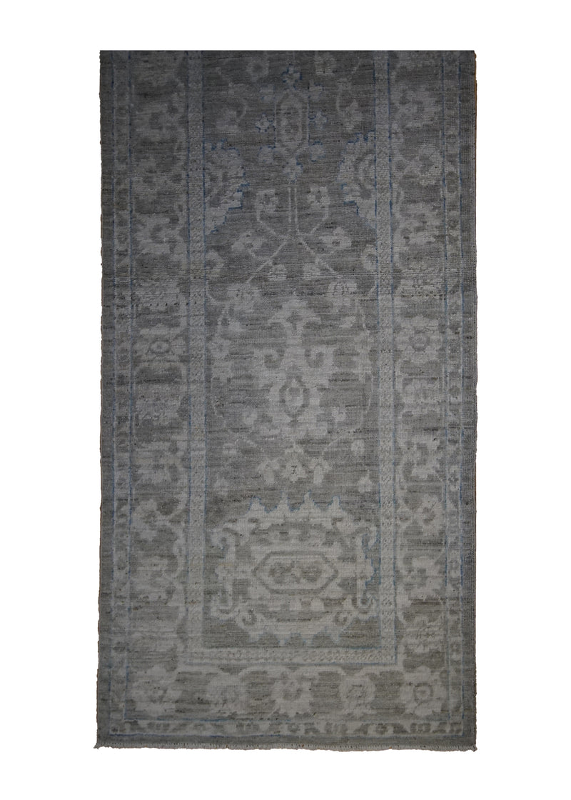 A32824 Oriental Rug Pakistani Handmade Runner Transitional Neutral 2'10'' x 7'1'' -3x7- Gray Whites Beige Silver Wash Oushak Floral Design