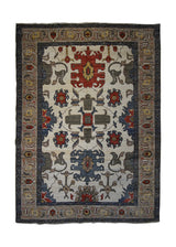A32827 Oriental Rug Pakistani Handmade Area Transitional Tribal 4'3'' x 5'9'' -4x6- Whites Beige Green Blue Serapi Geometric Design