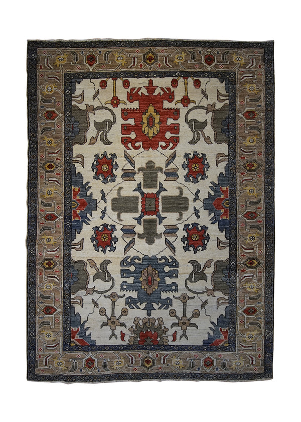 A32827 Oriental Rug Pakistani Handmade Area Transitional Tribal 4'3'' x 5'9'' -4x6- Whites Beige Green Blue Serapi Geometric Design