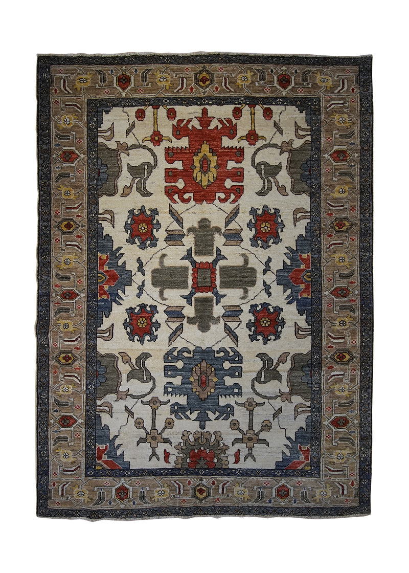 A32827 Oriental Rug Pakistani Handmade Area Transitional Tribal 4'3'' x 5'9'' -4x6- Whites Beige Green Blue Serapi Geometric Design