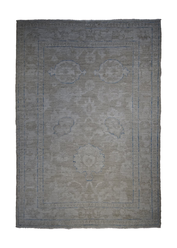A32829 Oriental Rug Pakistani Handmade Area Transitional Neutral 4'3'' x 6'1'' -4x6- Whites Beige Silver Wash Oushak Floral Design