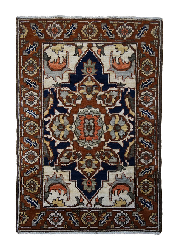 A32840 Oriental Rug Pakistani Handmade Area Transitional Tribal 2'3'' x 3'5'' -2x3- Blue Brown Red Serapi Geometric Design