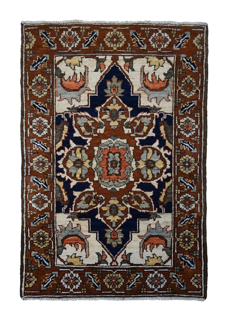 A32840 Oriental Rug Pakistani Handmade Area Transitional Tribal 2'3'' x 3'5'' -2x3- Blue Brown Red Serapi Geometric Design