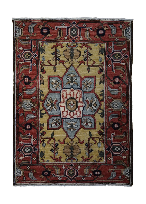 A32843 Oriental Rug Pakistani Handmade Area Transitional Tribal 2'4'' x 3'3'' -2x3- Yellow Gold Red Heriz Geometric Design