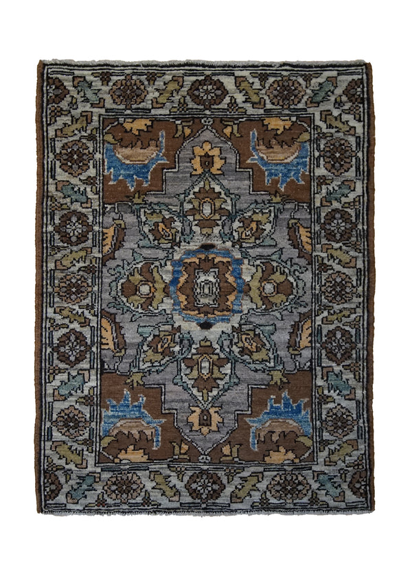 A32847 Oriental Rug Pakistani Handmade Area Transitional Tribal 2'4'' x 3'2'' -2x3- Whites Beige Gray Brown Serapi Geometric Design