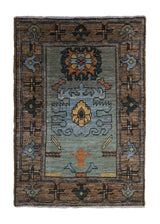 A32851 Oriental Rug Pakistani Handmade Area Transitional Tribal 2'4'' x 3'4'' -2x3- Green Brown Serapi Geometric Design