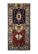 A32858 Oriental Rug Pakistani Handmade Runner Transitional Tribal 2'3'' x 6'8'' -2x7- Red Whites Beige Blue Serapi Geometric Design