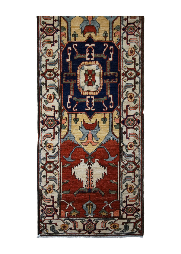 A32858 Oriental Rug Pakistani Handmade Runner Transitional Tribal 2'3'' x 6'8'' -2x7- Red Whites Beige Blue Serapi Geometric Design