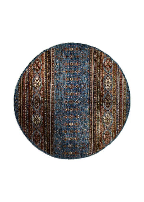 A32861 Oriental Rug Pakistani Handmade Round Transitional 8'1'' x 8'1'' -8x8- Blue Khorjin Floral Design