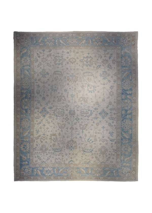 A32867 Oriental Rug Pakistani Handmade Area Transitional Neutral 12'7'' x 15'1'' -13x15- Whites Beige Blue Gray Silver Wash Oushak Floral Design