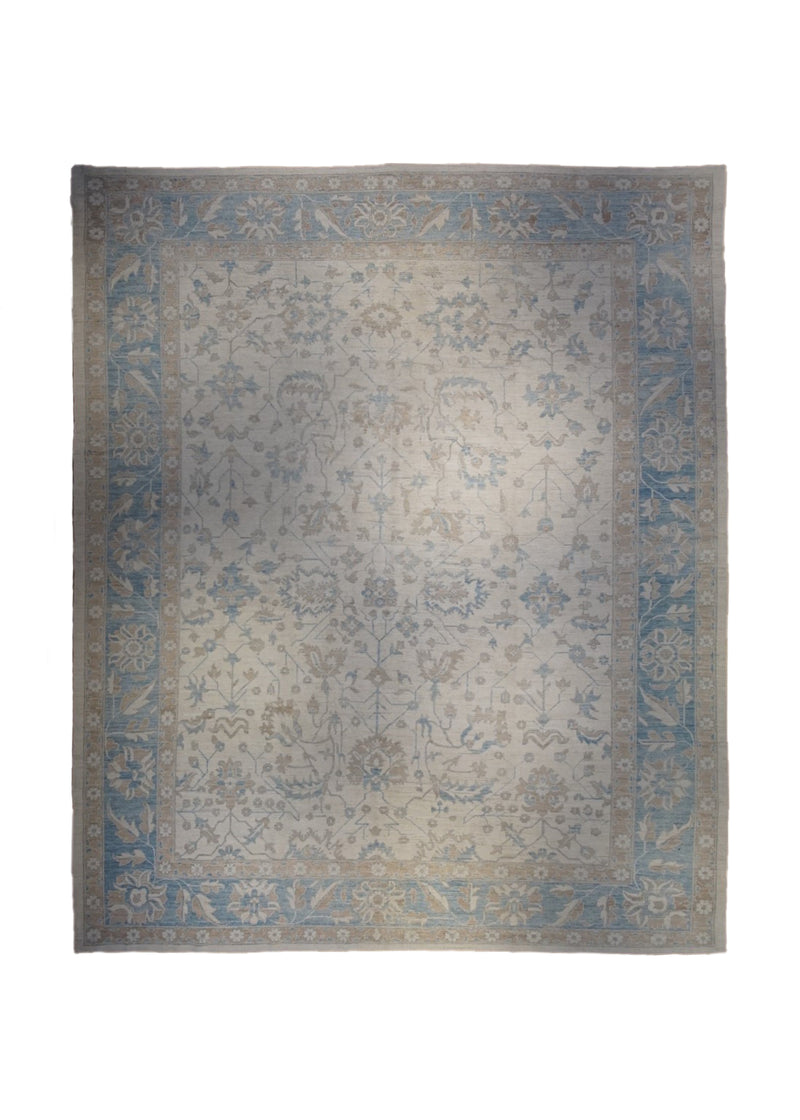 A32867 Oriental Rug Pakistani Handmade Area Transitional Neutral 12'7'' x 15'1'' -13x15- Whites Beige Blue Gray Silver Wash Oushak Floral Design