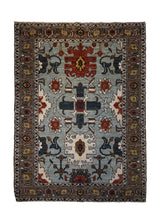 A32869 Oriental Rug Pakistani Handmade Area Transitional Tribal 4'3'' x 5'10'' -4x6- Blue Brown Gray Serapi Geometric Design