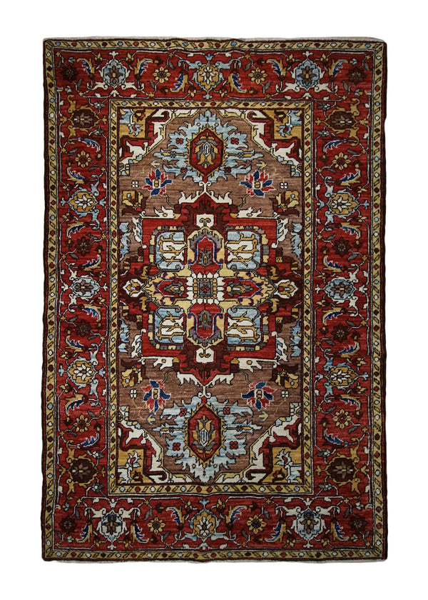 A32873 Oriental Rug Pakistani Handmade Area Transitional Tribal 4'2'' x 6'1'' -4x6- Red Heriz Geometric Design