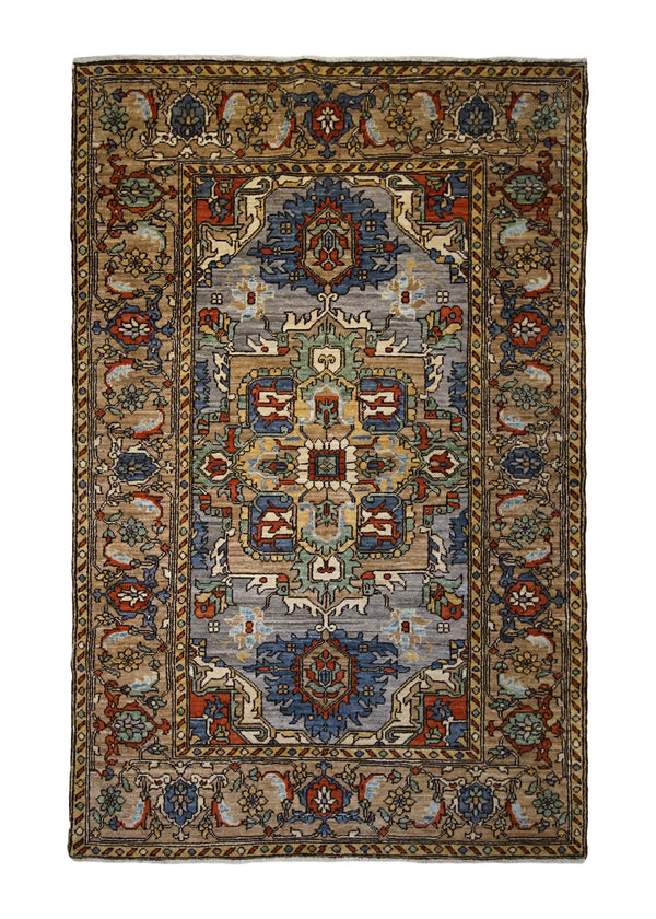 A32874 Oriental Rug Pakistani Handmade Area Transitional Tribal 4'1'' x 6'0'' -4x6- Brown Whites Beige Heriz Geometric Design