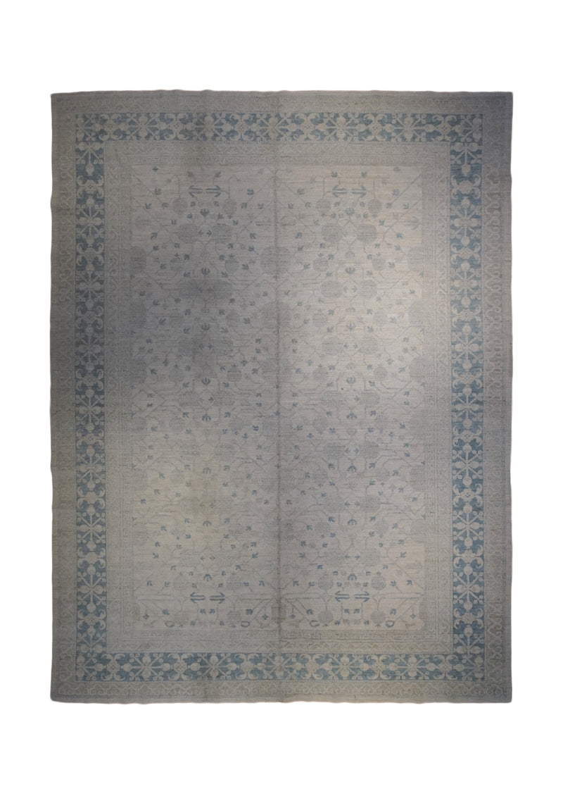 A32878 Oriental Rug Pakistani Handmade Area Transitional Neutral 9'1'' x 11'5'' -9x11- Whites Beige Blue Silver Wash Khotan Geometric Design