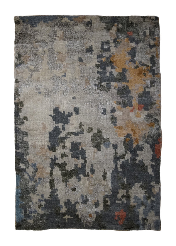 A32879 Oriental Rug Indian Handmade Area Modern 2'0'' x 3'0'' -2x3- Whites Beige Gray Abstract Splatter Design