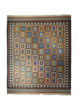 A32889 Oriental Rug Indian Handmade Area Transitional 8'5'' x 9'11'' -8x10- Orange Multi-color Dhurrie Geometric Design