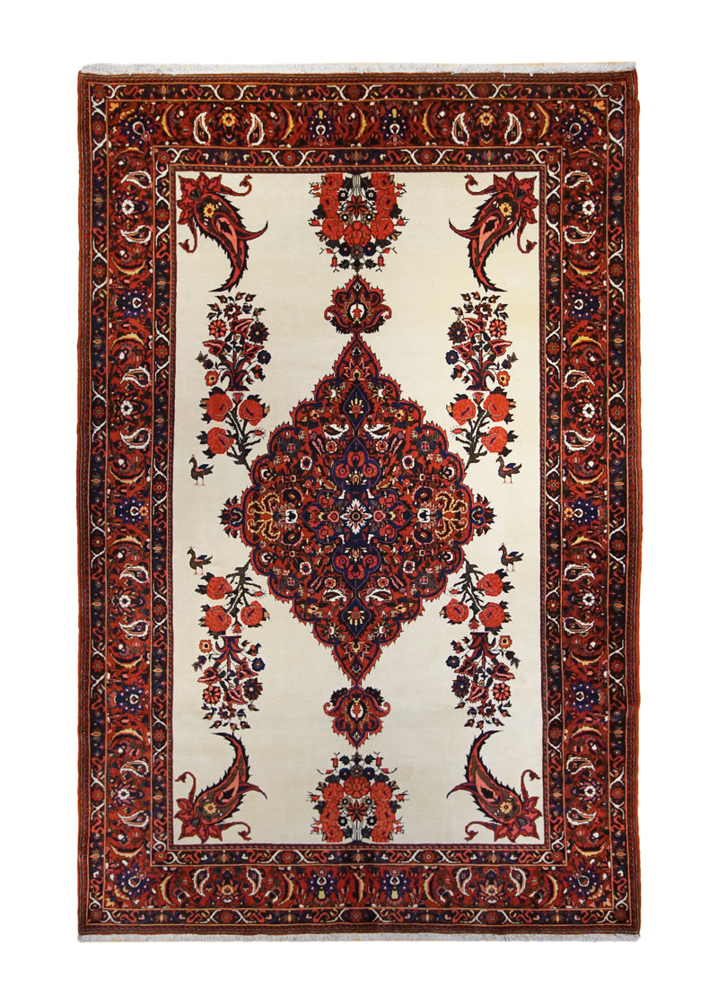 A32892 Persian Rug Bakhtiari Handmade Area Tribal 7'1'' x 10'5'' -7x10- Whites Beige Red Open Field Design