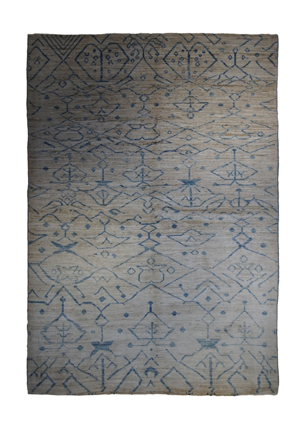 A32898 Oriental Rug Pakistani Handmade Area Transitional 6'6'' x 9'7'' -7x10- Whites Beige Blue Moroccan Geometric Design