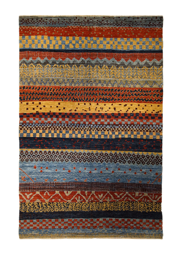 A32902 Oriental Rug Pakistani Handmade Area Transitional Tribal 5'11'' x 9'0'' -6x9- Blue Red Yellow Gold Gabbeh Geometric Design