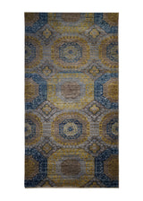 A32906 Oriental Rug Pakistani Handmade Runner Transitional 2'9'' x 9'9'' -3x10- Gray Blue Yellow Gold Ariana Mamluk Geometric Design