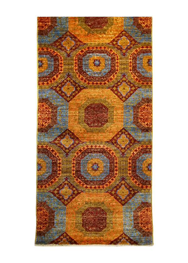 A32907 Oriental Rug Pakistani Handmade Runner Transitional 2'7'' x 9'7'' -3x10- Blue Orange Ariana Mamluk Geometric Design