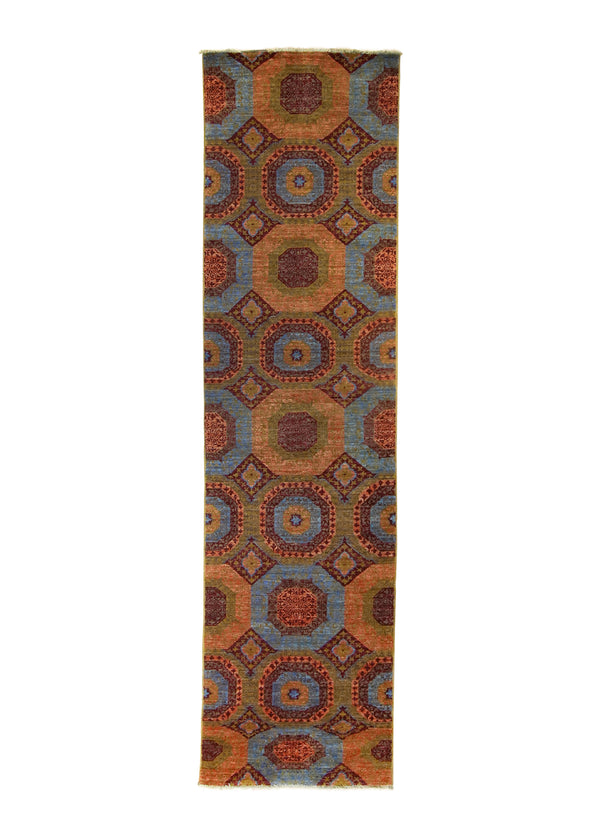 A32907 Oriental Rug Pakistani Handmade Runner Transitional 2'7'' x 9'7'' -3x10- Blue Orange Ariana Mamluk Geometric Design.jpg