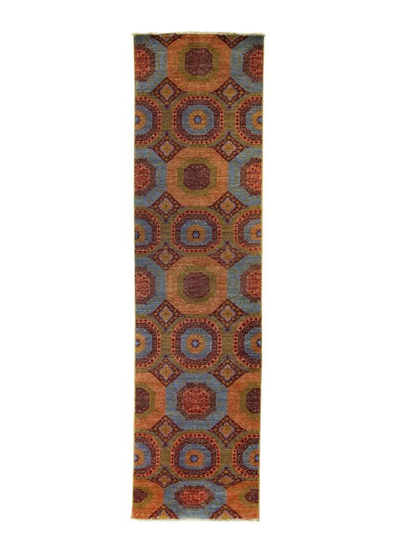 A32907 Oriental Rug Pakistani Handmade Runner Transitional 2'7'' x 9'7'' -3x10- Blue Orange Ariana Mamluk Geometric Design.jpg