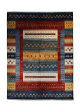 A32920 Oriental Rug Pakistani Handmade Area Transitional 5'9'' x 7'10'' -6x8- Red Blue Khorjin Geometric Design