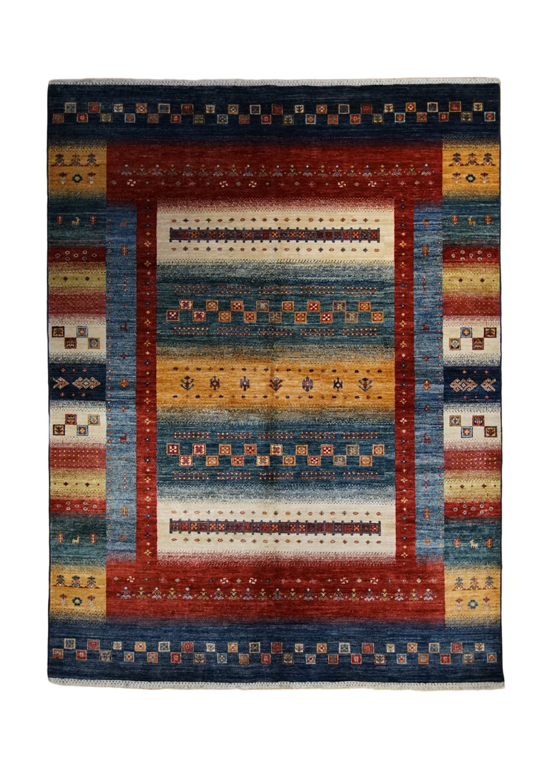 A32920 Oriental Rug Pakistani Handmade Area Transitional 5'9'' x 7'10'' -6x8- Red Blue Khorjin Geometric Design