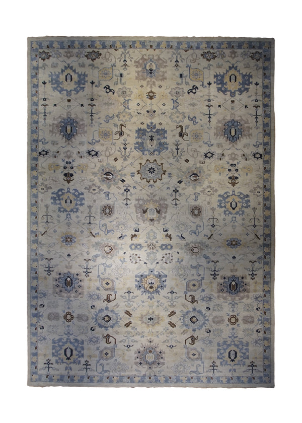 A32926 Oriental Rug Indian Handmade Area Transitional 12'1'' x 17'9'' -12x18- Whites Beige Blue Floral Oushak Design