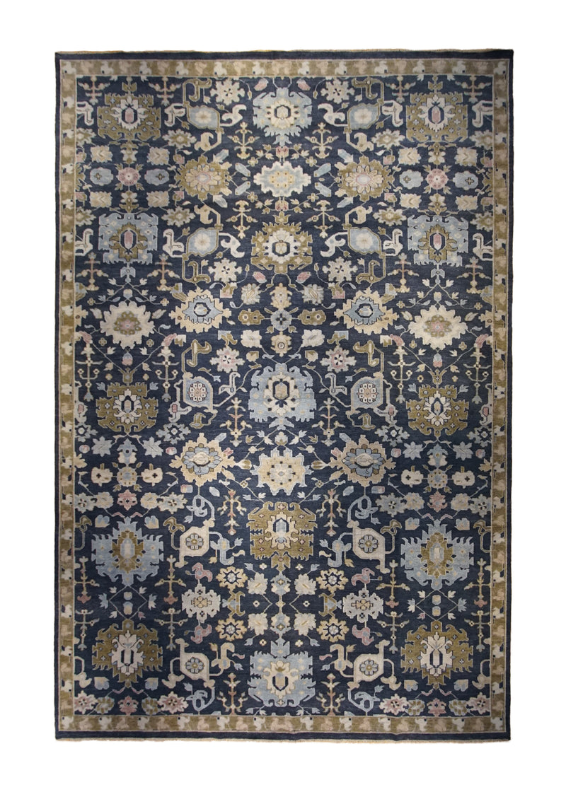 A32927 Oriental Rug Indian Handmade Area Transitional 12'2'' x 18'0'' -12x18- Blue Brown Floral Oushak Design