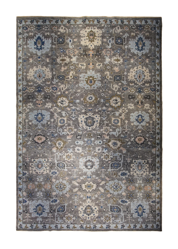 A32928 Oriental Rug Indian Handmade Area Transitional 12'2'' x 18'0'' -12x18- Gray Blue Floral Oushak Design