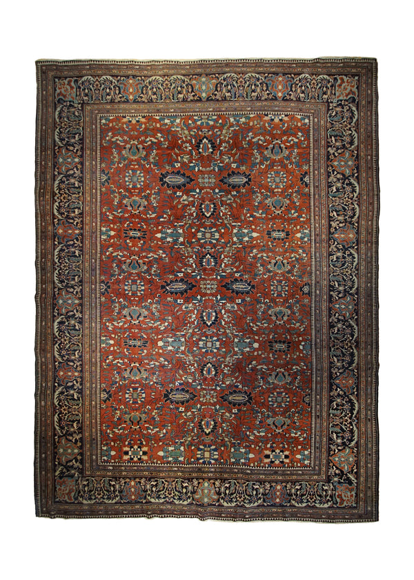 A32933 Persian Rug Sarouk Handmade Area Traditional Antique 9'11'' x 13'8'' -10x14- Red Blue Floral Design