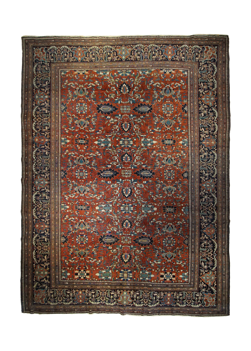 A32933 Persian Rug Sarouk Handmade Area Traditional Antique 9'11'' x 13'8'' -10x14- Red Blue Floral Design