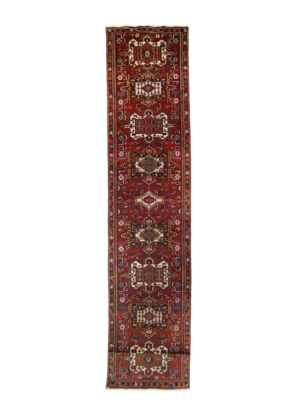 A32935 Persian Rug Gharajeh Handmade Runner Tribal 3'8'' x 14'4'' -4x14- Red Geometric Design.jpg