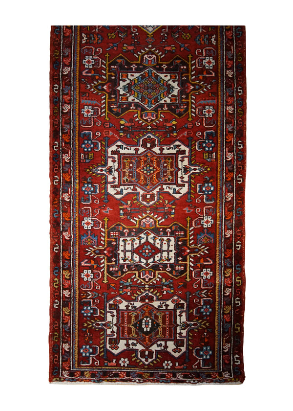 A32935 Persian Rug Gharajeh Handmade Runner Tribal 3'8'' x 14'4'' -4x14- Red Geometric Design