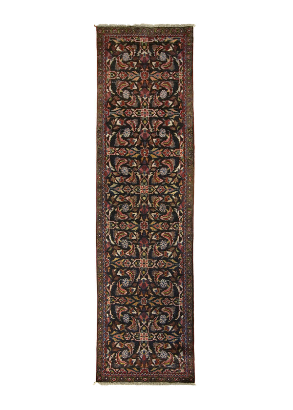 A32938 Persian Rug Hamadan Handmade Runner Antique Tribal 3'4'' x 10'4'' -3x10- Blue Red Geometric Design