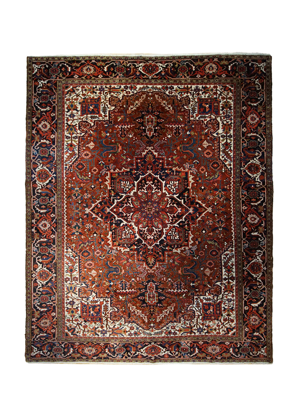 A32940 Persian Rug Heriz Handmade Area Tribal Antique 10'1'' x 12'11'' -10x13- Red Geometric Design