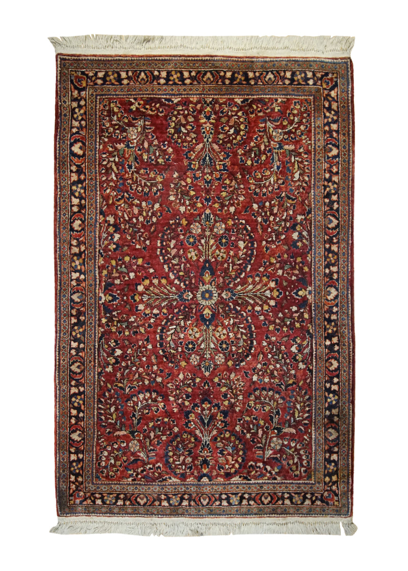 A32943 Persian Rug Sarouk Handmade Area Traditional Antique 3'2'' x 4'10'' -3x5- Red Floral Design