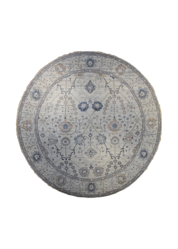 A32945 Oriental Rug Indian Handmade Round Transitional 9'12'' x 10'0'' -10x10- Whites Beige Blue Floral Oushak Design