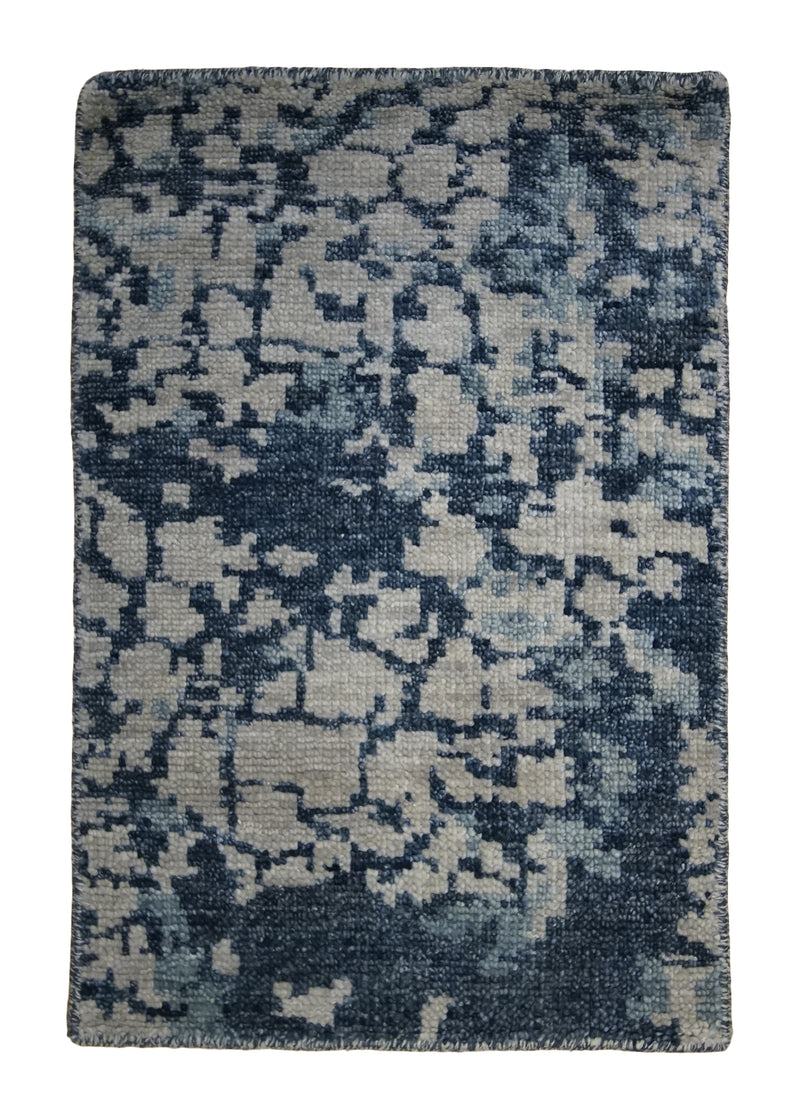 A32950 Oriental Rug Indian Handmade Area Modern 2'0'' x 3'0'' -2x3- Blue Whites Beige Abstract Splatter Design