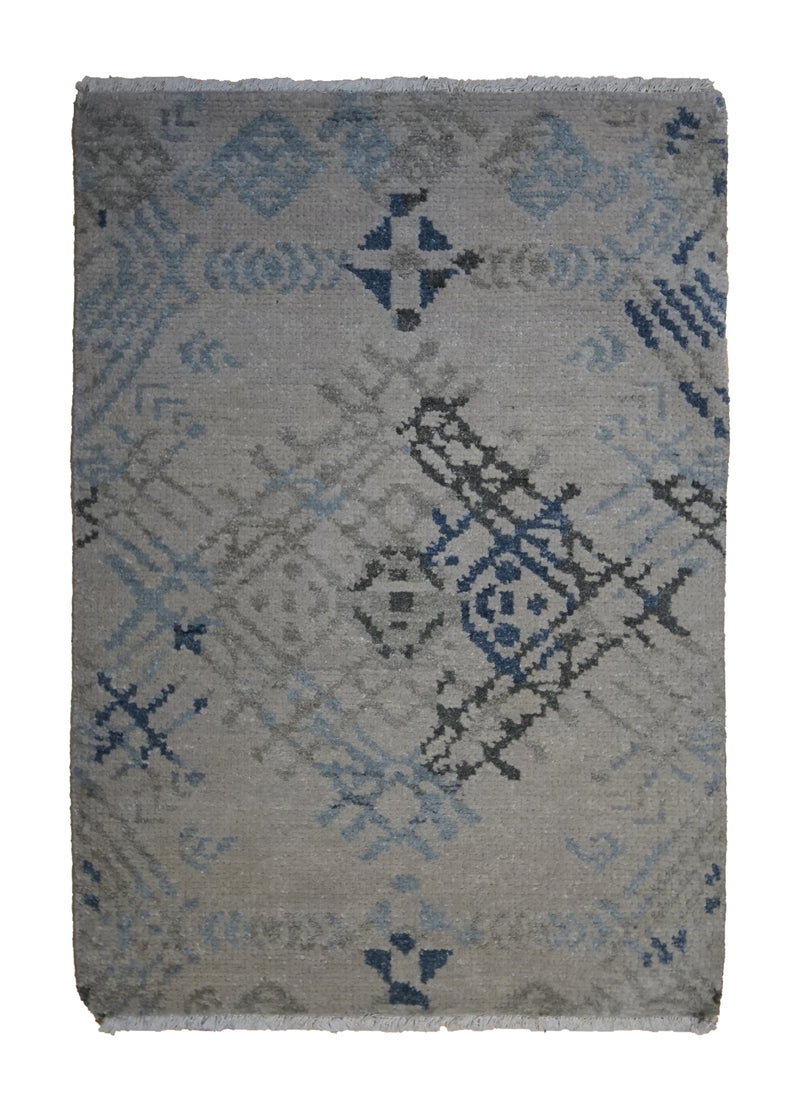 A32952 Oriental Rug Indian Handmade Area Transitional 2'0'' x 3'0'' -2x3- Whites Beige Geometric Design