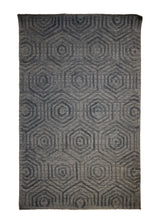 A32953 Oriental Rug Indian Handmade Area Modern Neutral 3'6'' x 5'4'' -4x5- Blue Geometric High Low Pile Design